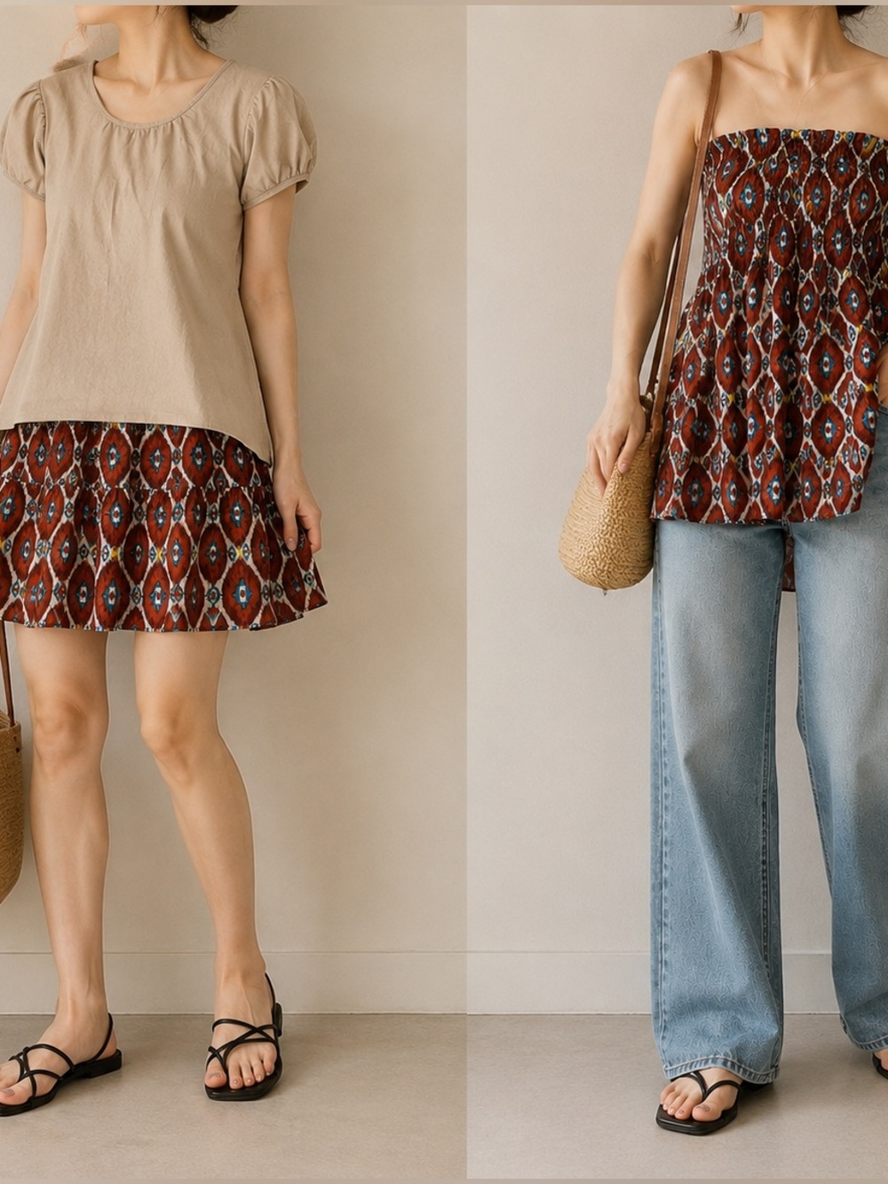 🎀3 for $19 ✨ 2 Way Aztec Print Skirt & Tube Top Tunic - Rust Blue